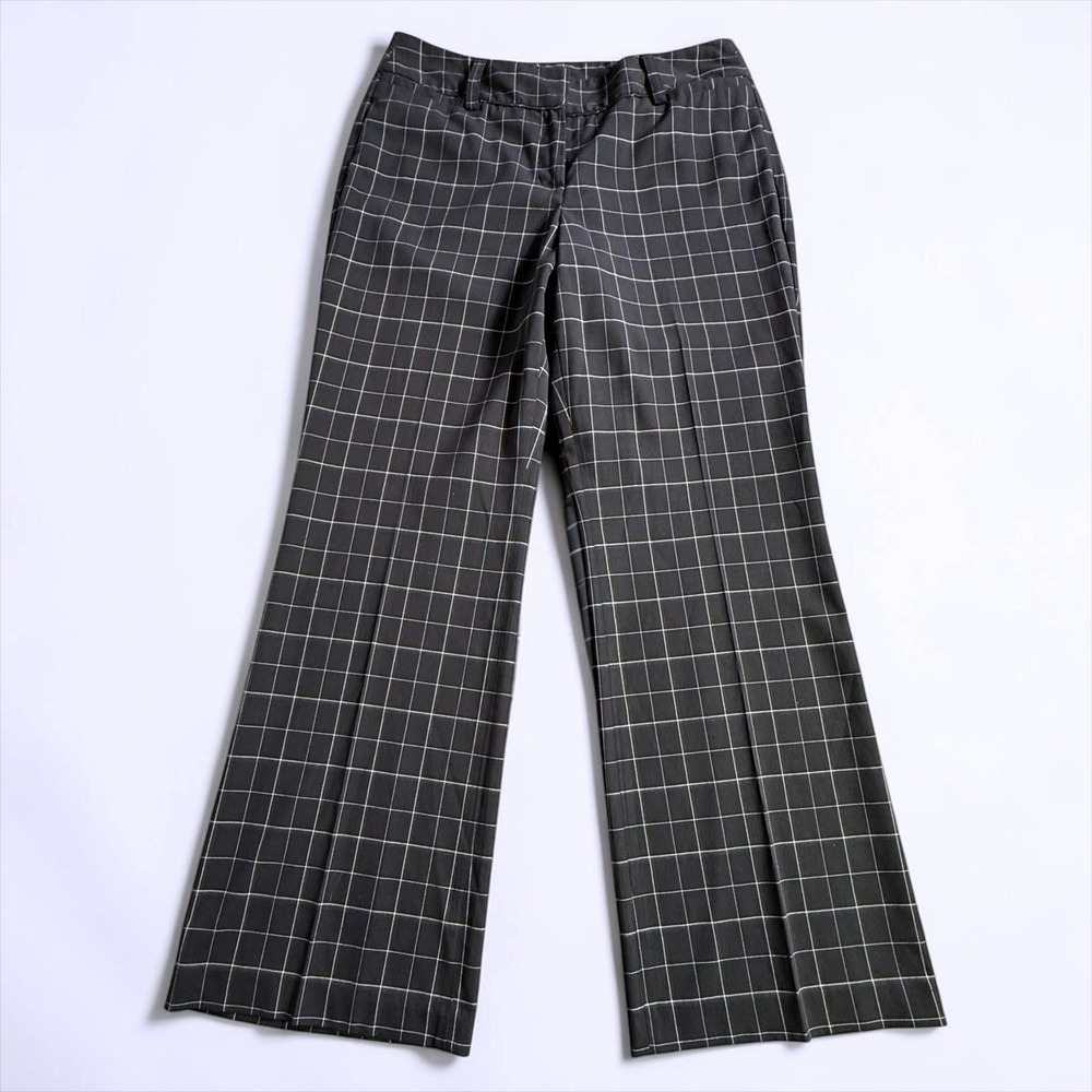 New Directions Petite Black Windowpane Plaid Wide Leg Dress Pants 10P High Rise